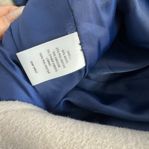 T TAHARI Light Gray Wool Blend Victorian Ruffle Front Mock Neck Pea Coat Size 12 - Picture 14 of 16